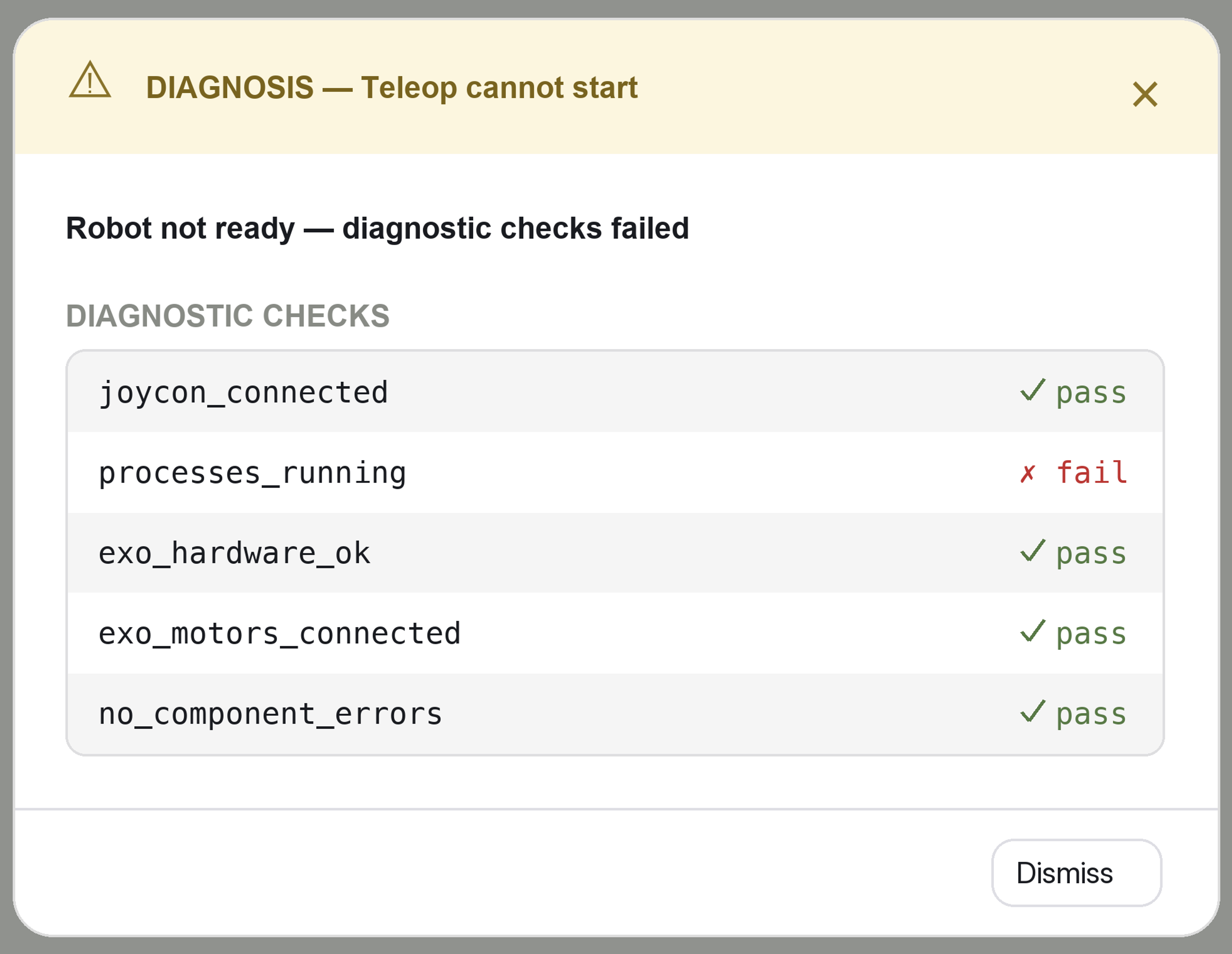 The Diagnosis window in the Omniteleop app