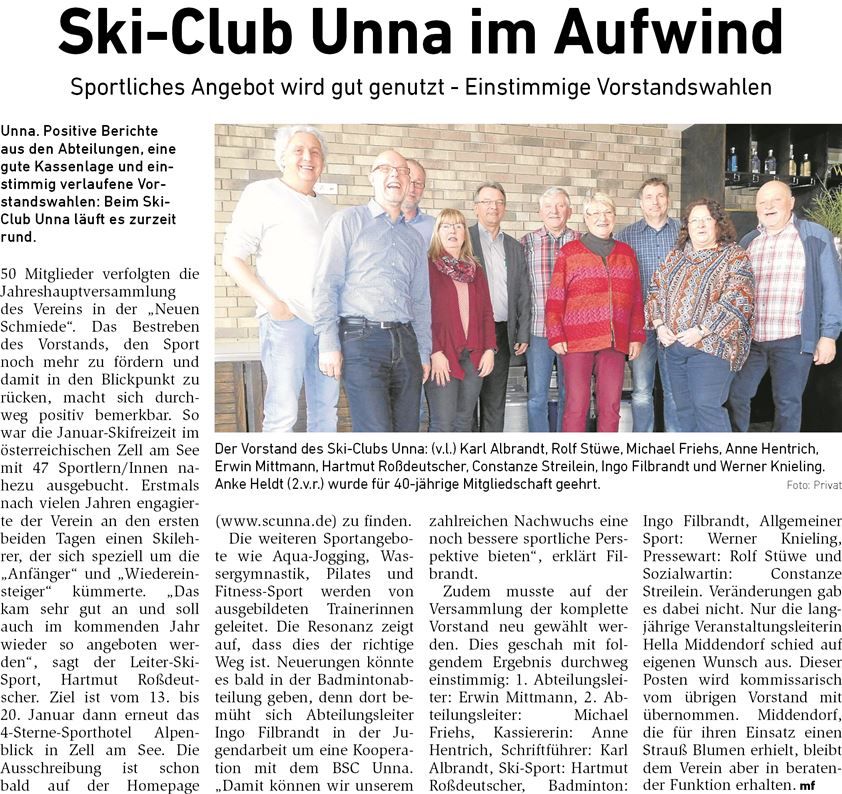 Zeitungsausschnitt: Jahreshauptversammlung am 5.3.2017