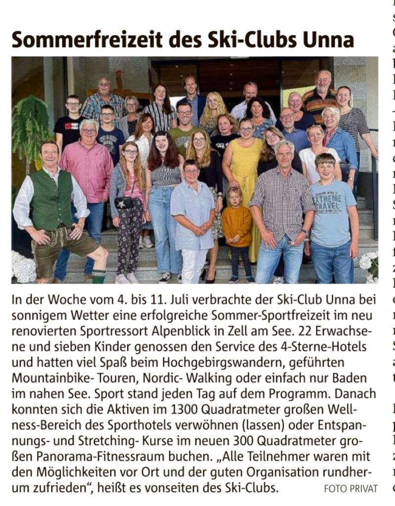 Zeitungsausschnitt: Sommer- Sportfreizeit im Juli 2021