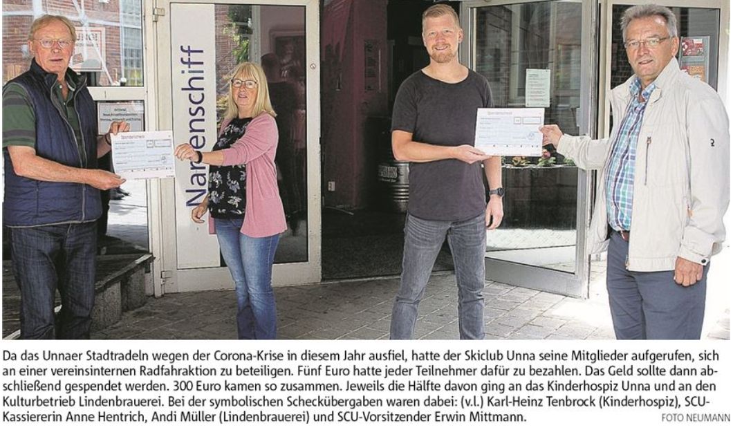 Zeitungsausschnitt: Radelspende für Kinderhospiz und Lindenbrauerei