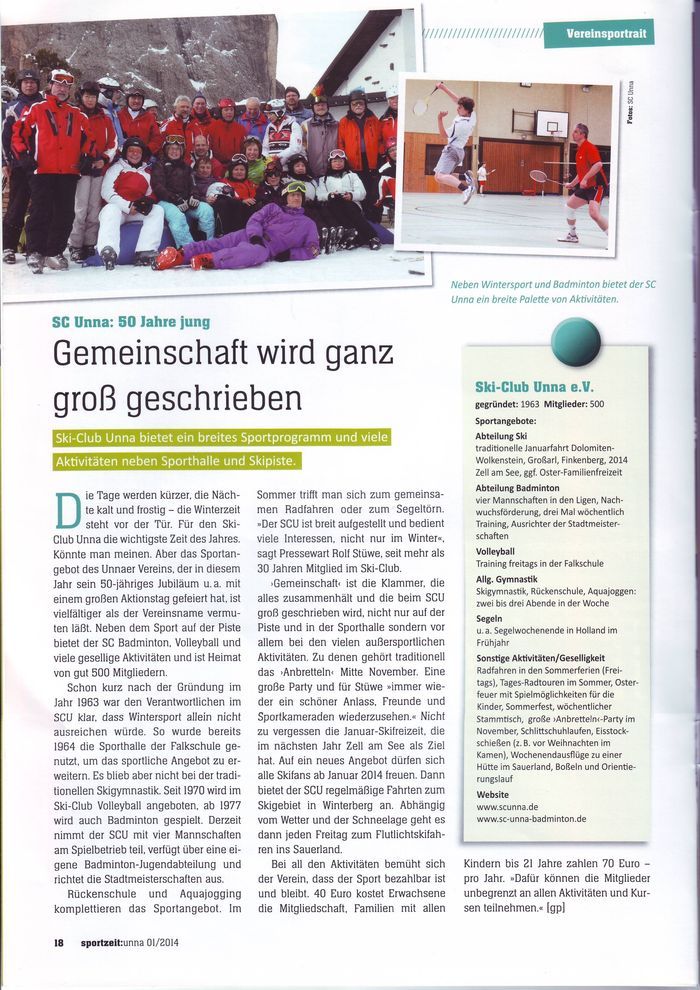 Zeitungsausschnitt: Sportszeit-Magazin Unna im Januar 2014
