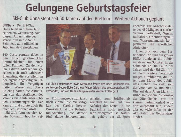 Zeitungsausschnitt: 50 Jahre Ski Club Unna