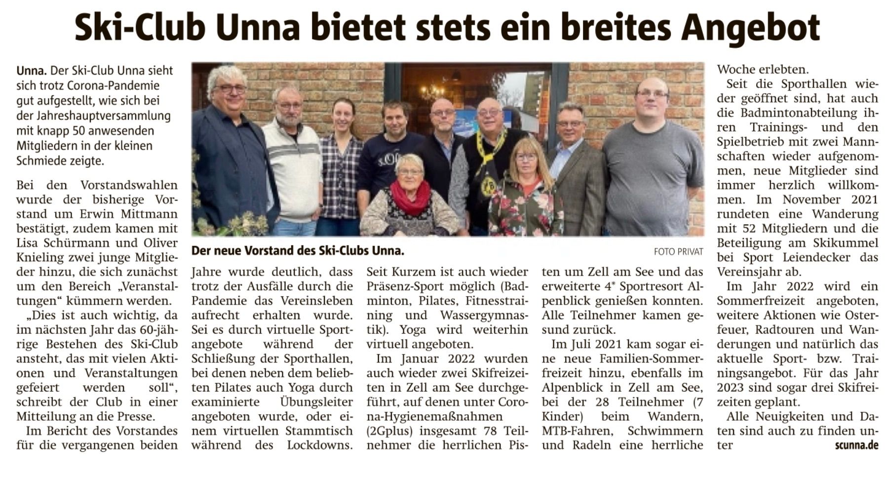 Zeitungsausschnitt: JHV 2022 und Ausblick