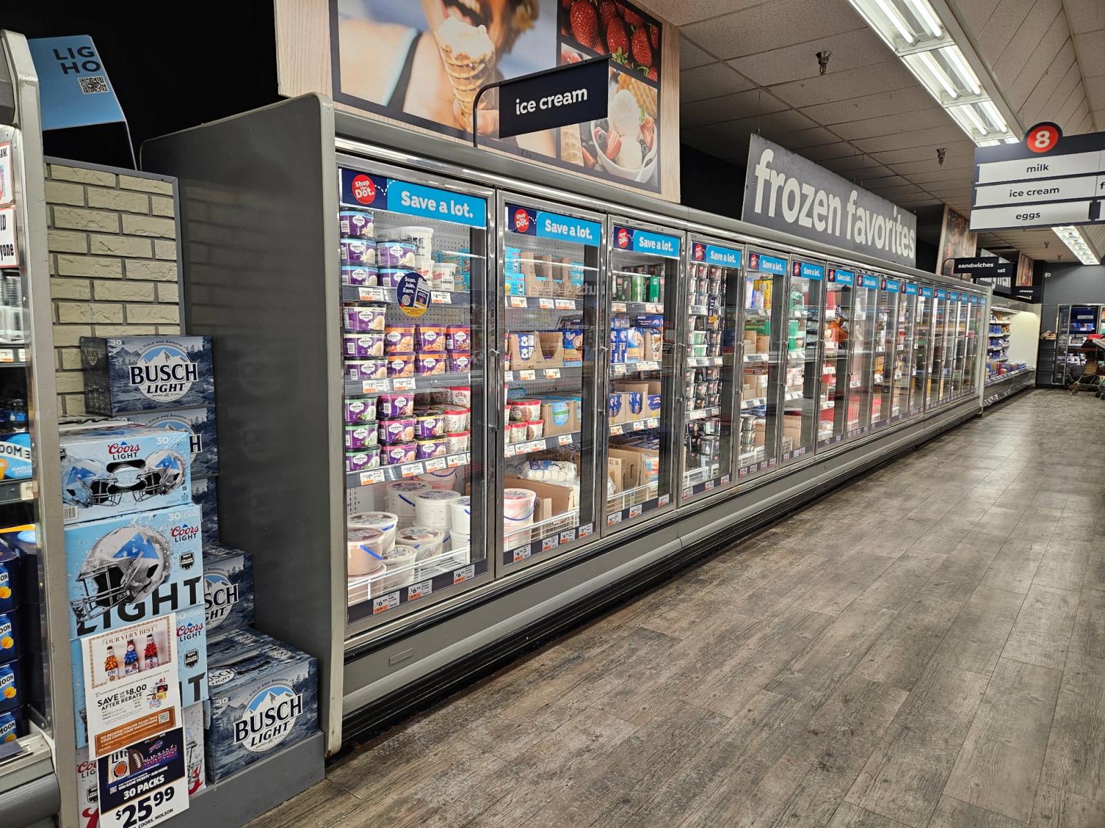 Nualight ION LED lighting a frozen-foods aisle