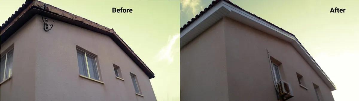 Old gutters replaced by seamless aluminium gutters