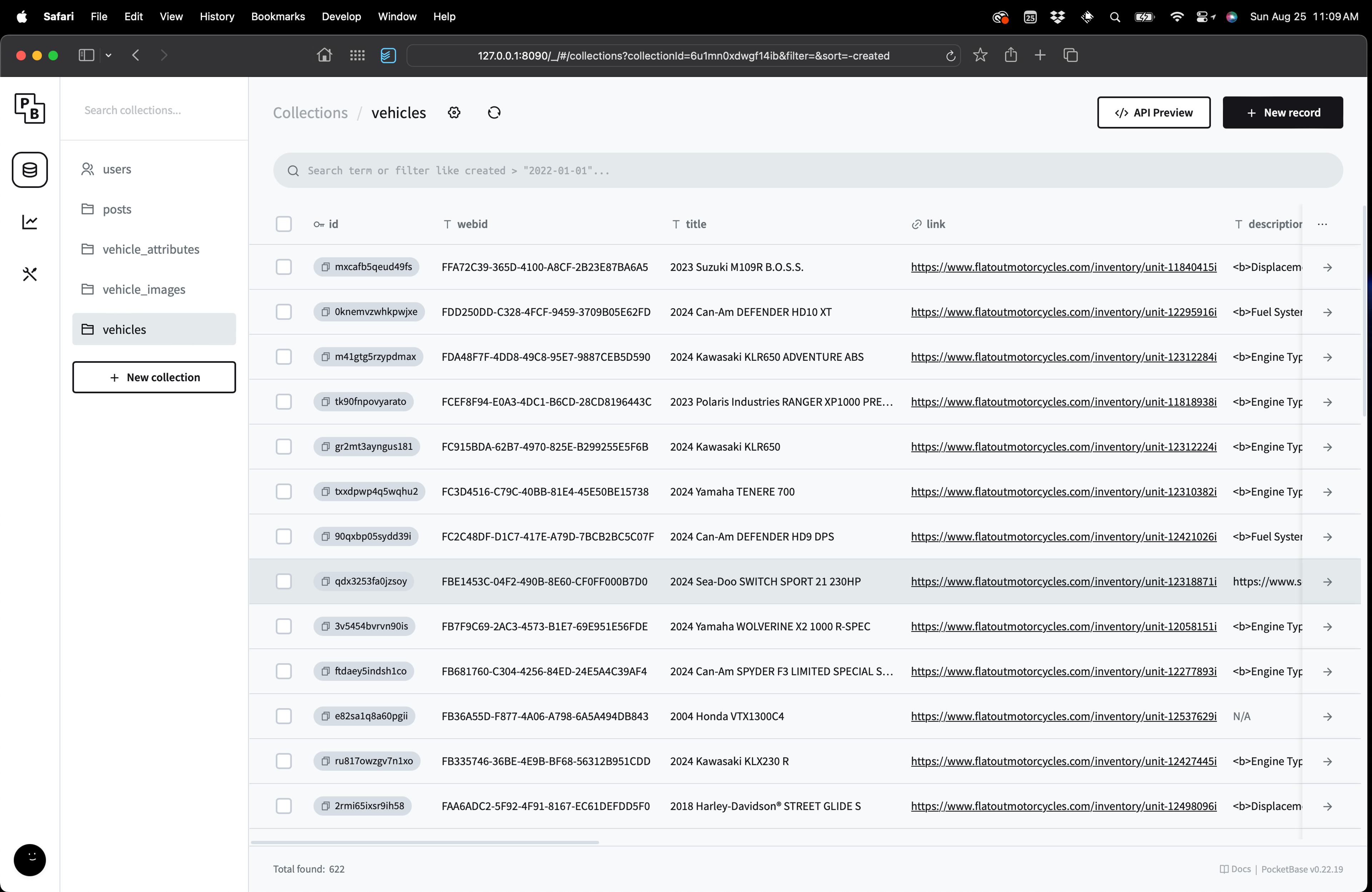 Pocket Base database running locally for my next project.