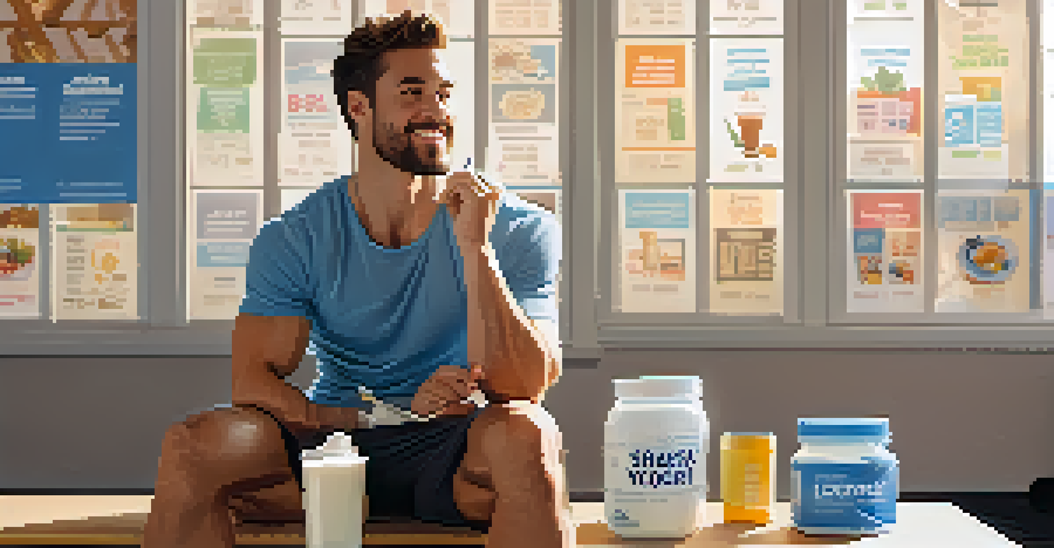A person enjoying Greek yogurt in a gym setting, looking relaxed after a workout.