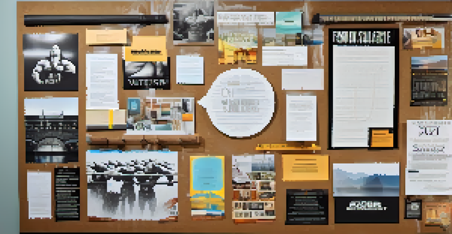 A close-up view of a colorful vision board with motivational quotes and fitness goals, illuminated by soft natural light.