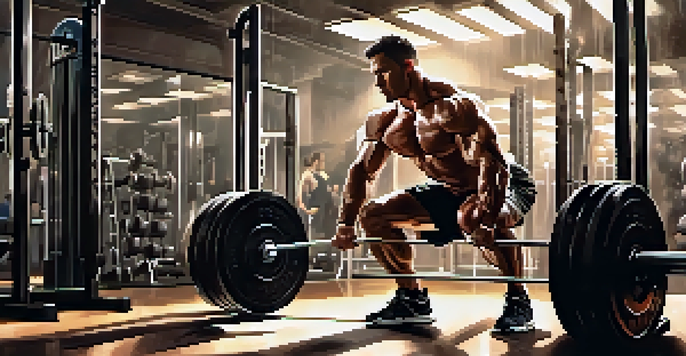A dedicated athlete lifting weights in a well-lit gym, highlighting their muscular definition and focus.