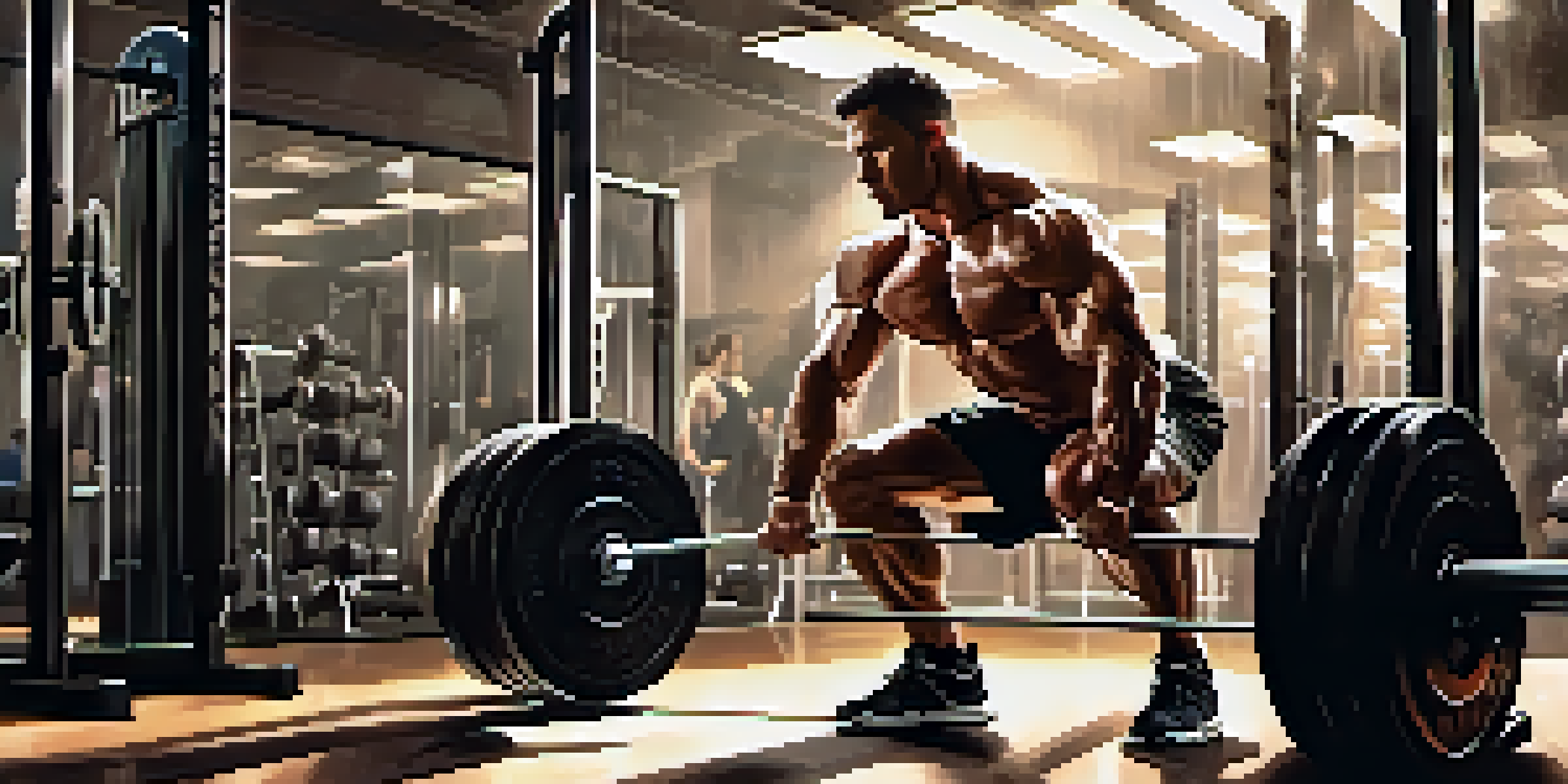 A dedicated athlete lifting weights in a well-lit gym, highlighting their muscular definition and focus.