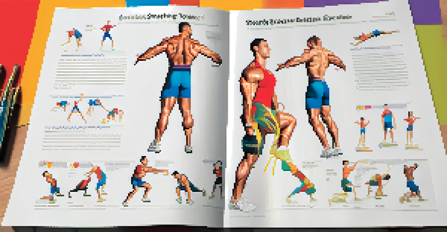An infographic showing different stretching exercises for bodybuilders, with colorful illustrations.