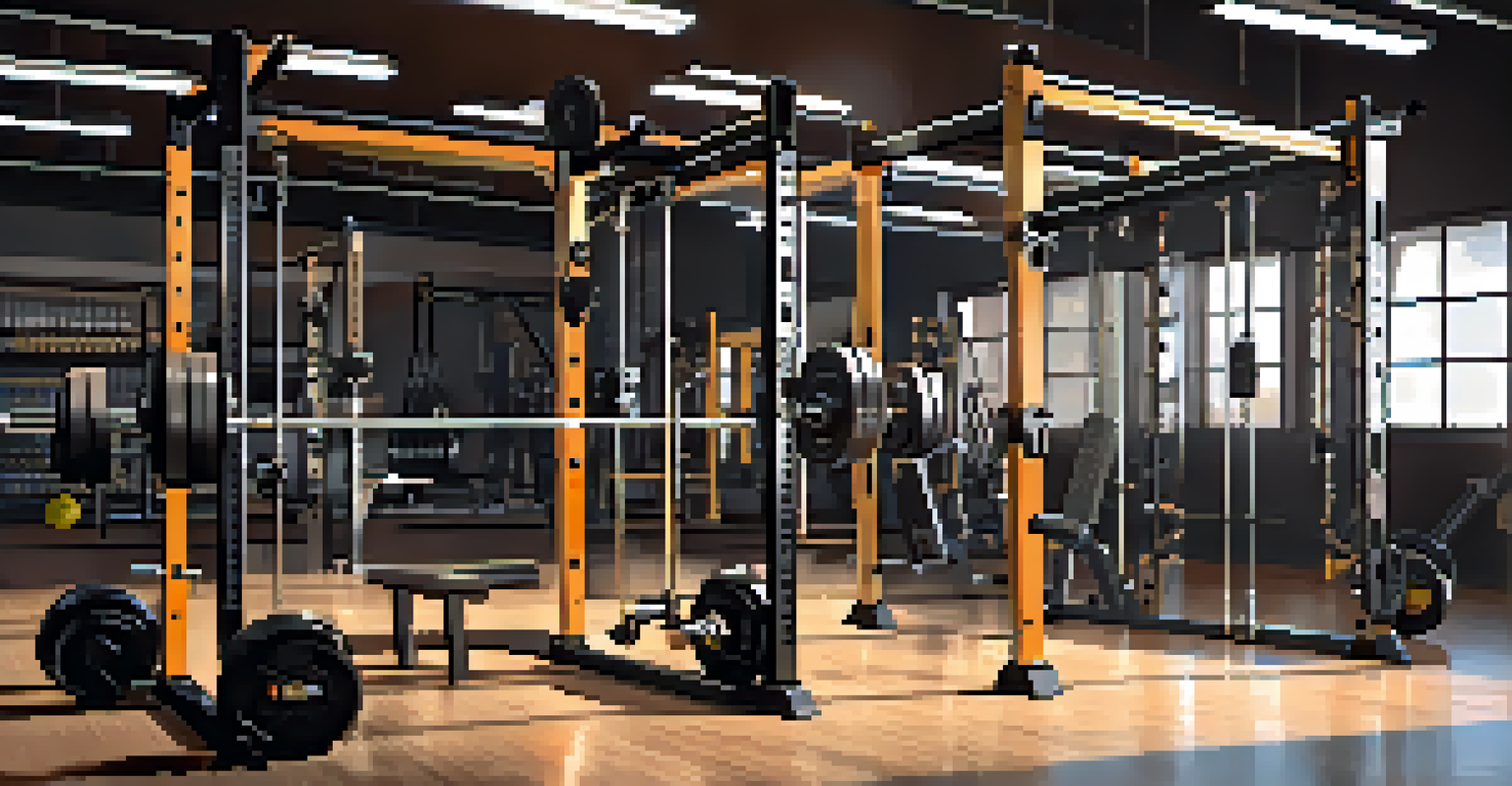 An advanced bodybuilding setup featuring a squat rack, power cage, and Olympic bars in a well-lit gym environment.