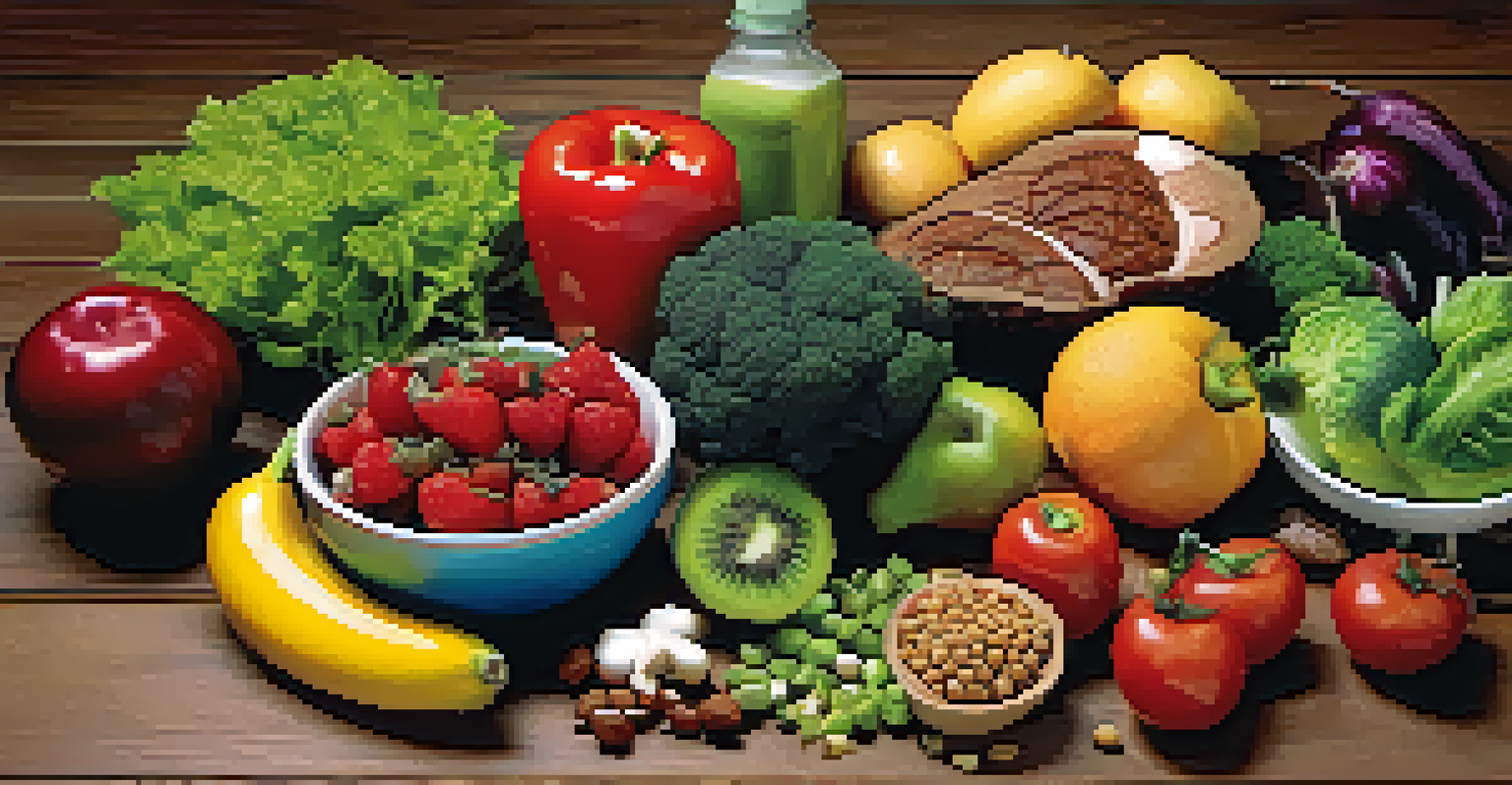 An artistic arrangement of healthy foods representing various cultural nutrition practices for bodybuilding.