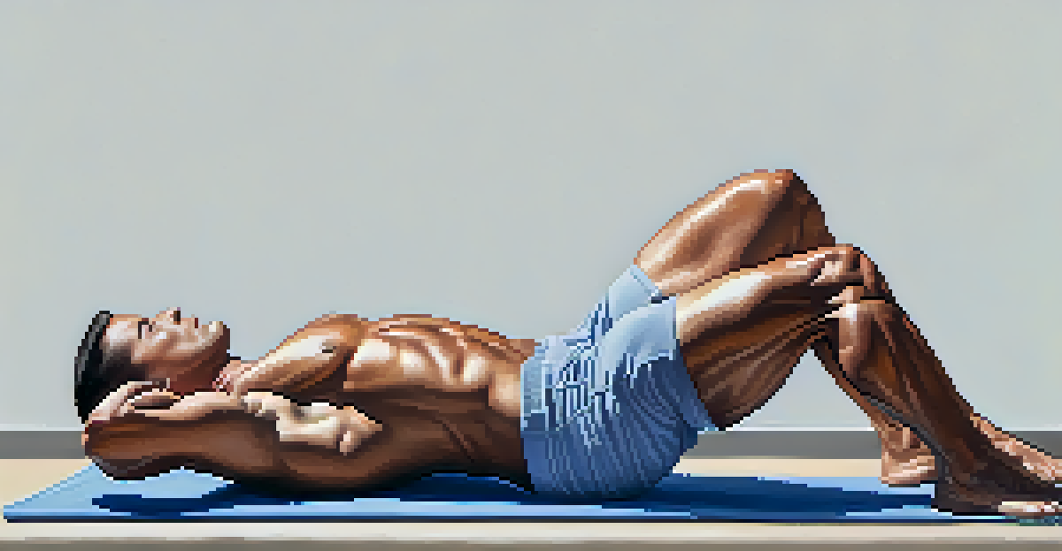 A bodybuilder using a foam roller on their back in a minimalist setting.