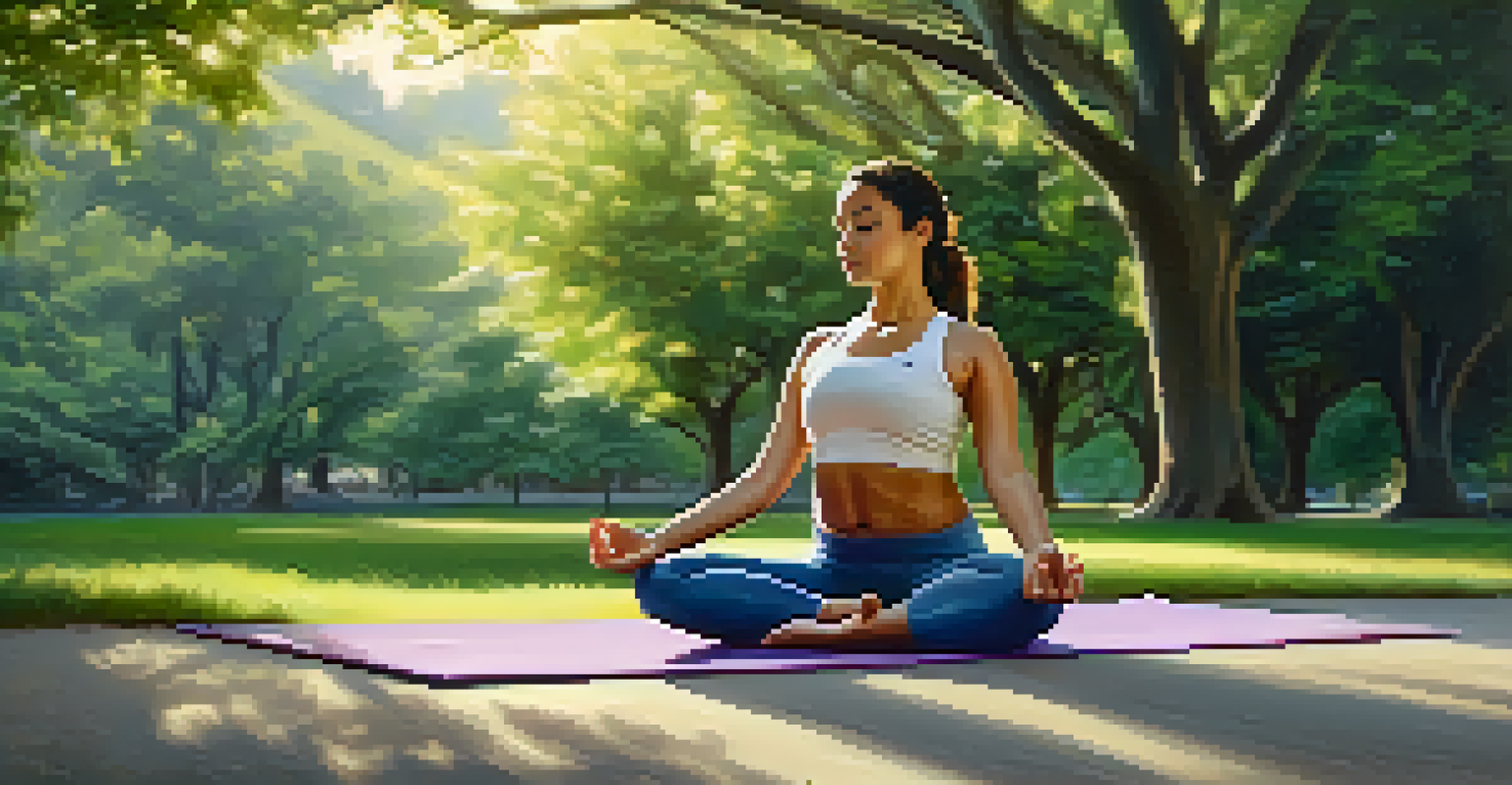 A person stretching on a yoga mat in a peaceful park, demonstrating flexibility and mindfulness.