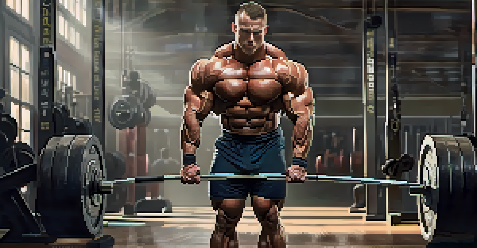 A bodybuilder performing a deadlift in a bright gym, showcasing strength and focus.