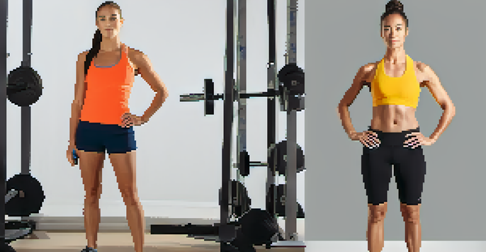 A comparison of two progress photos showing a person's transformation through strength training, taken in the same setting.