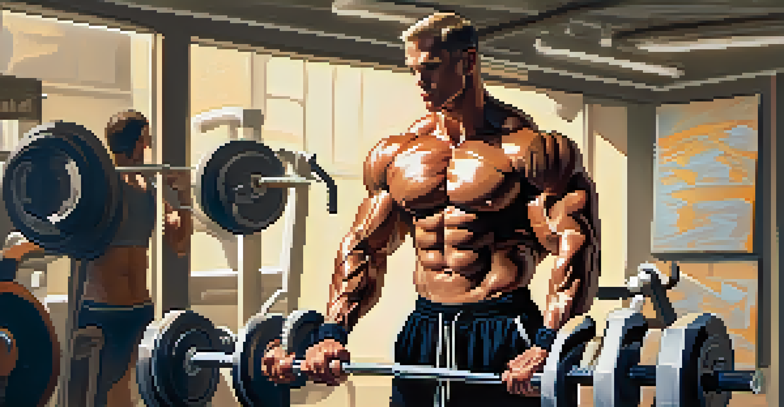A bodybuilder holding a protein shake in a gym, with weights in the background and a towel over their shoulder, showcasing their focus and determination.