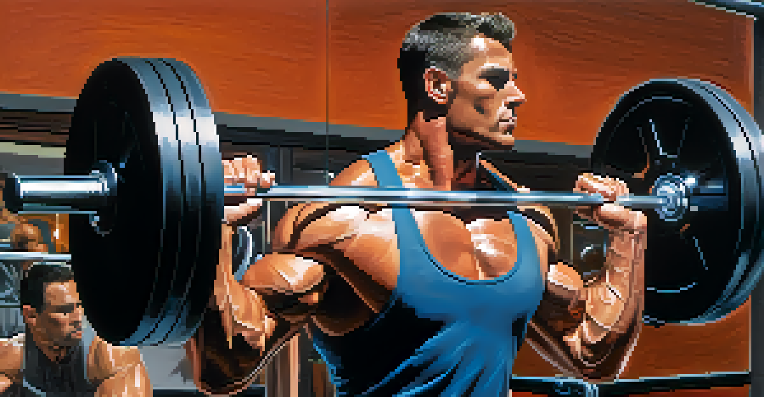 A bodybuilder lifting lighter weights in a gym, showcasing muscle engagement during a warm-up set.