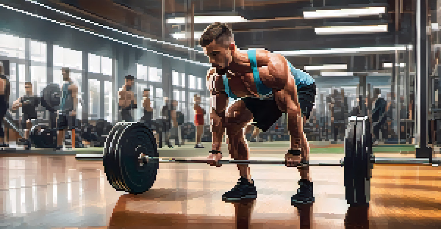 An athlete lifting a barbell in a modern gym, demonstrating strength training.