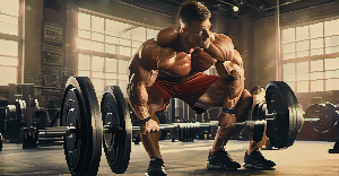A bodybuilder lifting a barbell with proper form in a gym, showcasing muscular arms and shoulders.