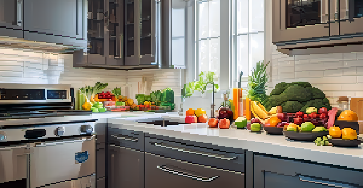 A healthy meal prep scene in a modern kitchen with colorful ingredients for bodybuilders.