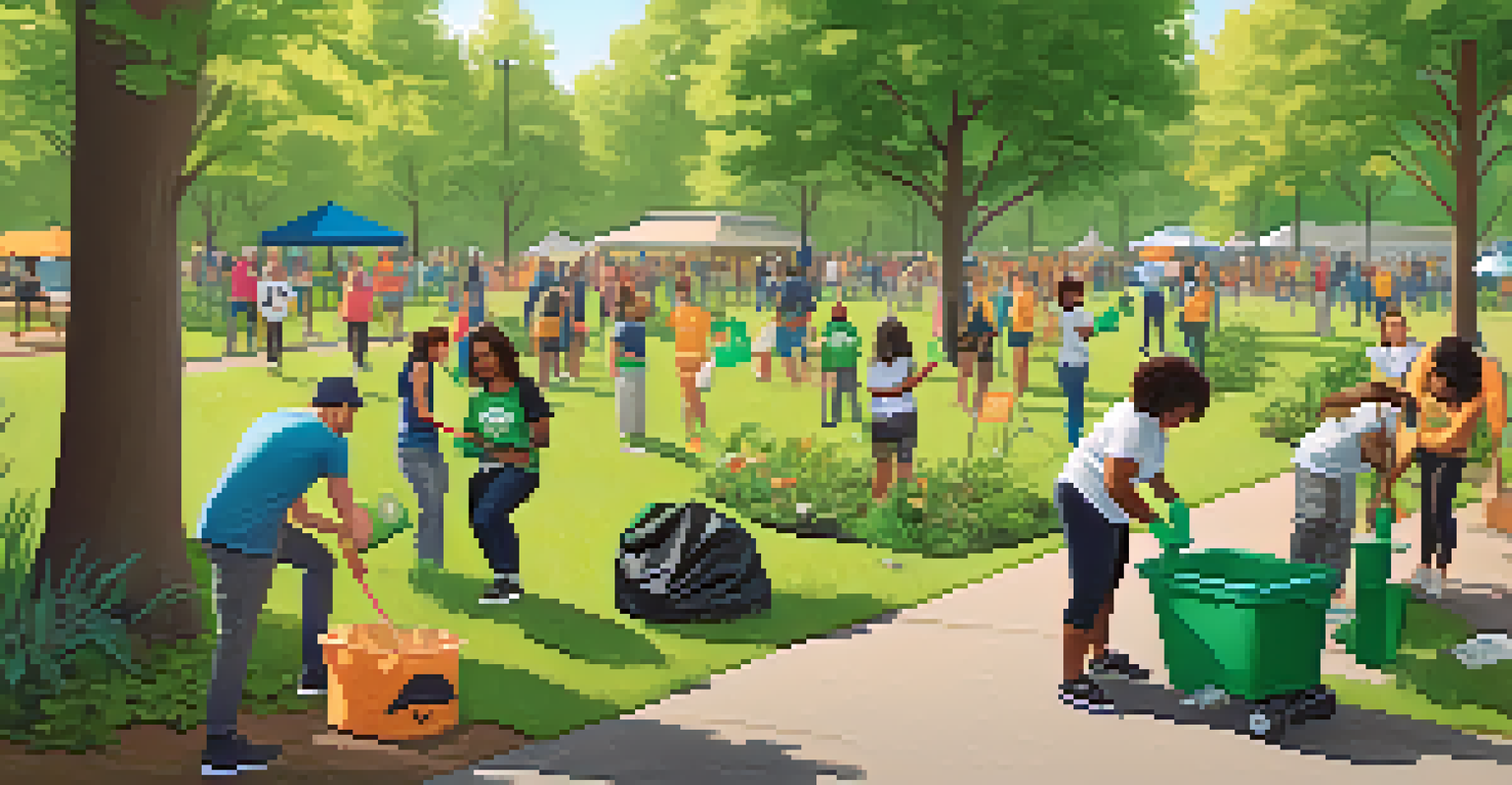 Community members participating in a clean-up event at a green gym, wearing eco-friendly shirts.