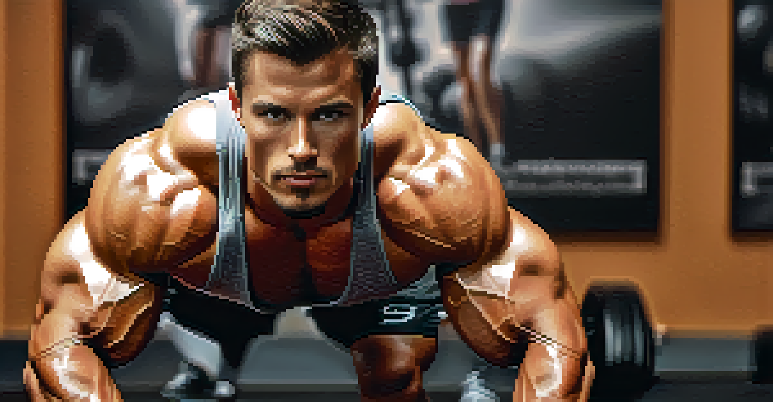 A focused individual doing a rest-pause set with a dumbbell, showing determination, with dramatic lighting emphasizing their muscles.