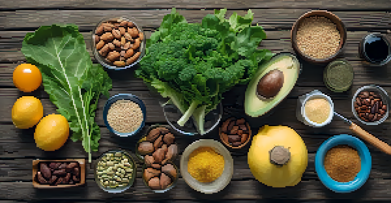 A flat lay of healthy foods rich in magnesium and omega-3s, showcasing a nutritious diet.