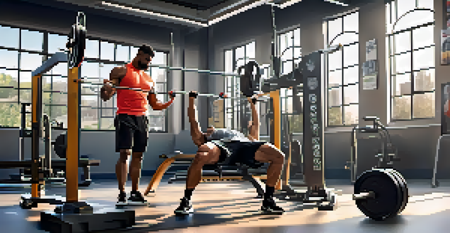 A personal trainer showcasing a banded bench press in a modern gym.