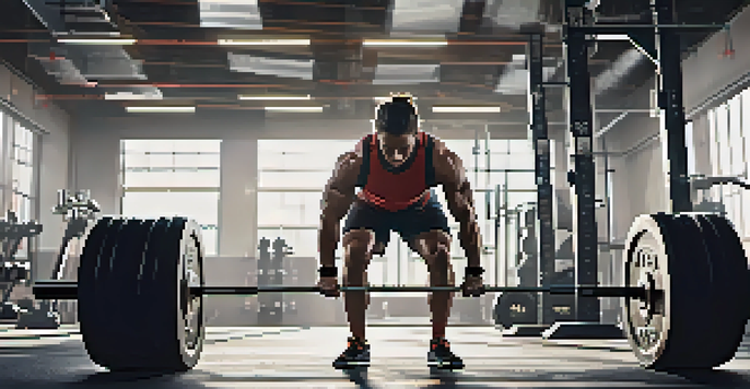 A determined fitness enthusiast lifting weights in a modern gym, surrounded by various equipment and motivational posters.