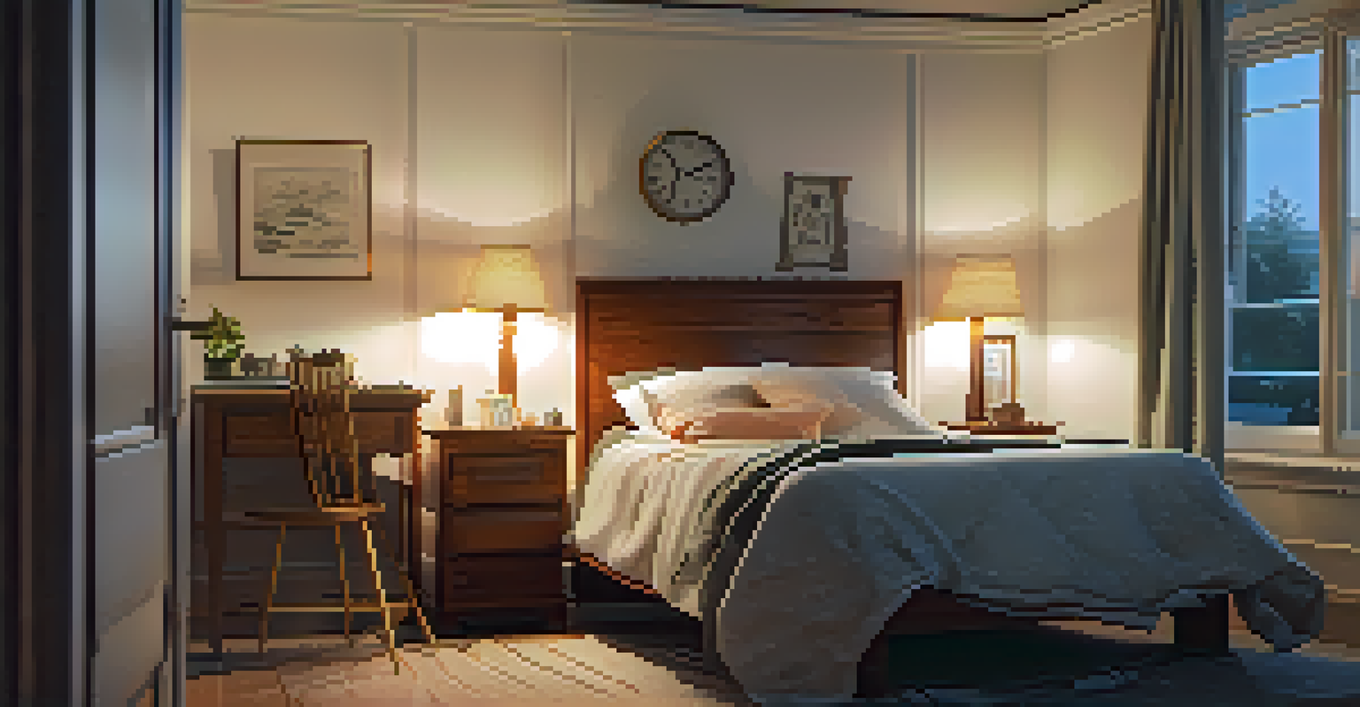 An older adult sleeping peacefully in a cozy bedroom with soft lighting and a bedside table.