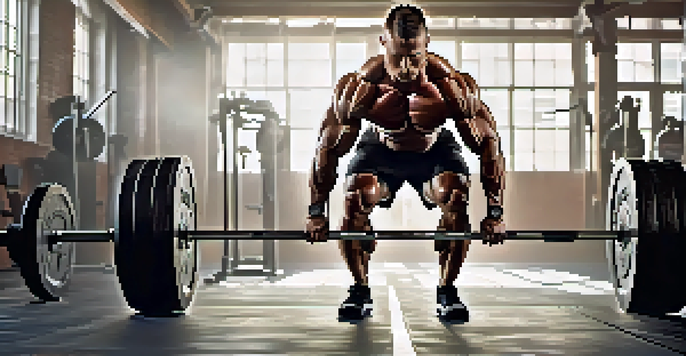 A determined bodybuilder lifting weights in a gym, demonstrating correct lifting technique with a strong focus on form.