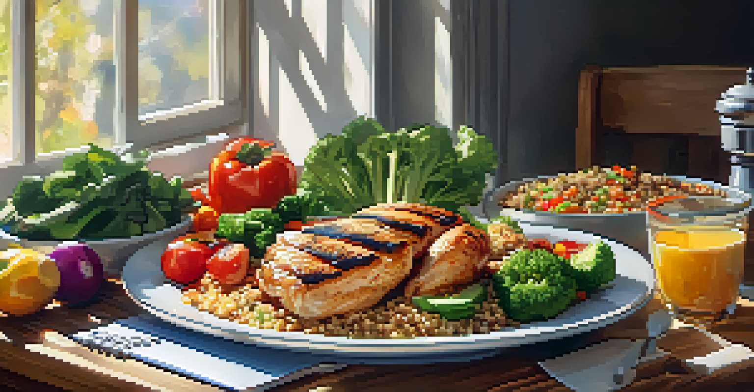 A healthy meal with grilled chicken and vegetables, symbolizing nutrition's role in bodybuilding.