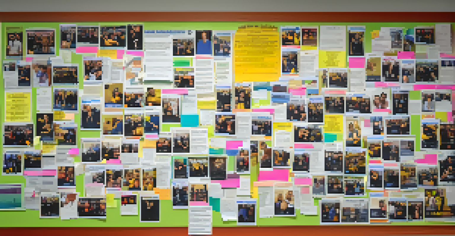 A bulletin board in a gym displaying diverse success stories and motivational quotes about body positivity.