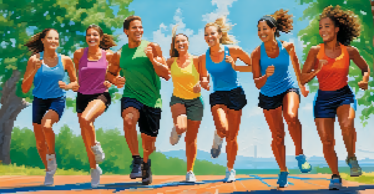 A group of friends enjoying a fitness challenge outdoors, highlighting community support in bodybuilding.