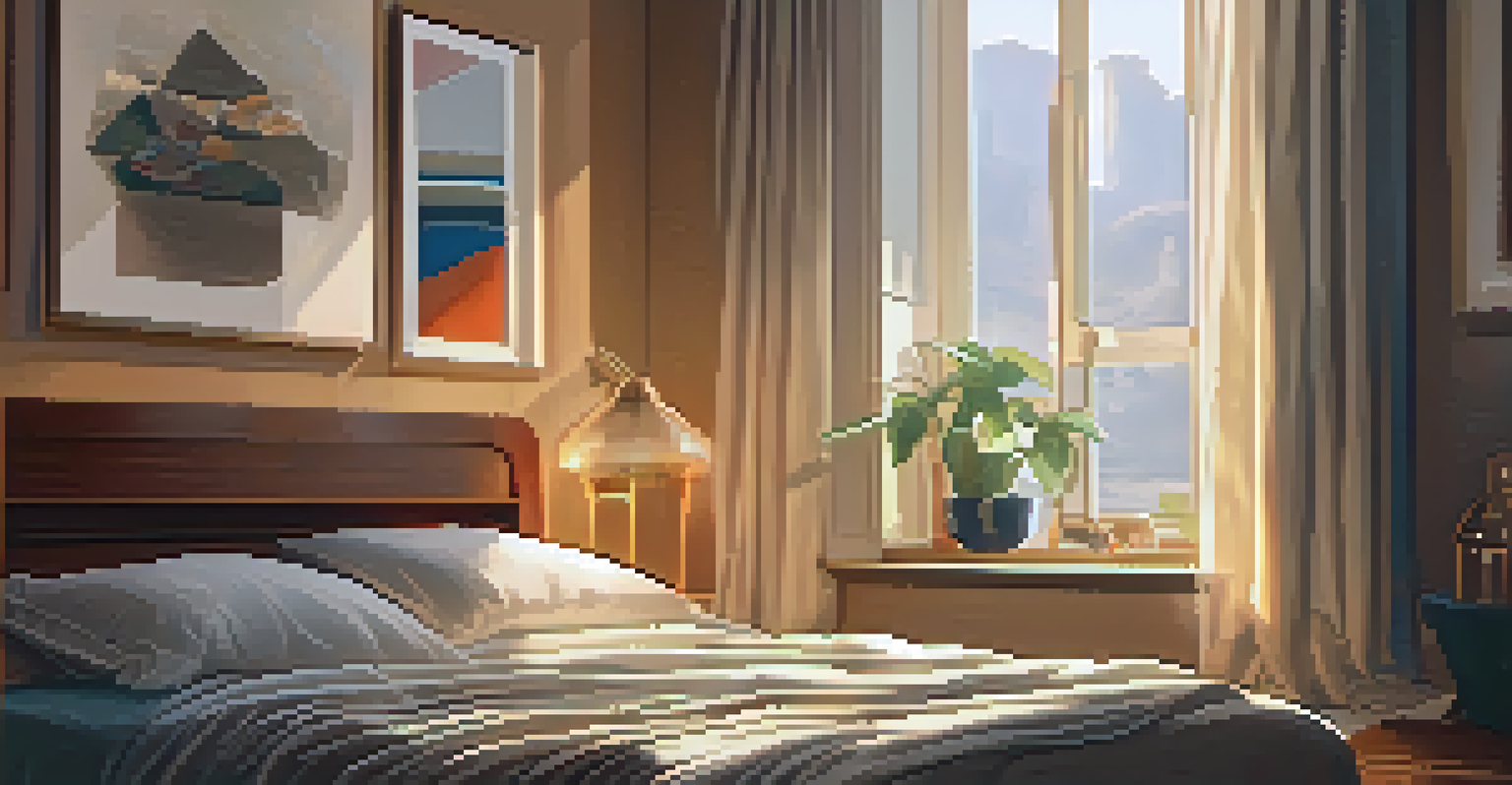 A bodybuilder napping in a cozy bedroom with warm lighting and a tidy bed, with recovery items on the bedside table.
