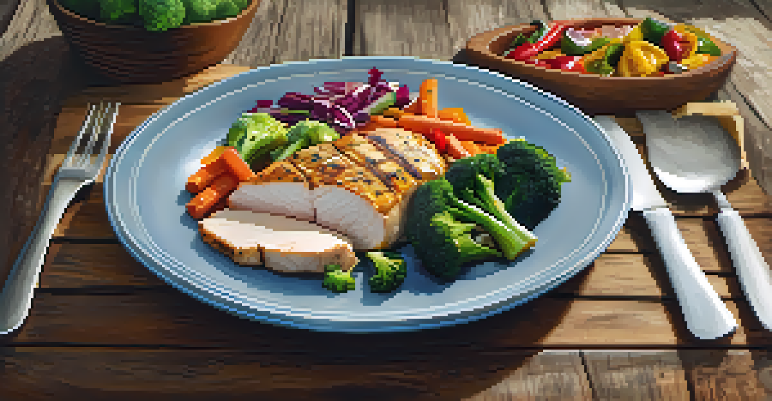 A close-up of a nutritious meal for a bodybuilder, featuring chicken, quinoa, and vegetables.