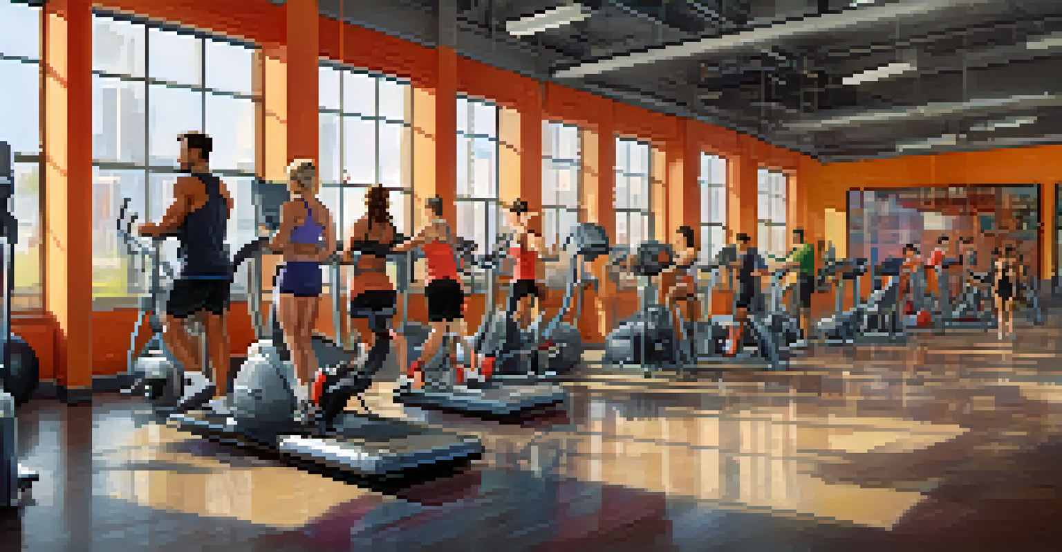 A group of people working out on resistance machines in a brightly lit gym.