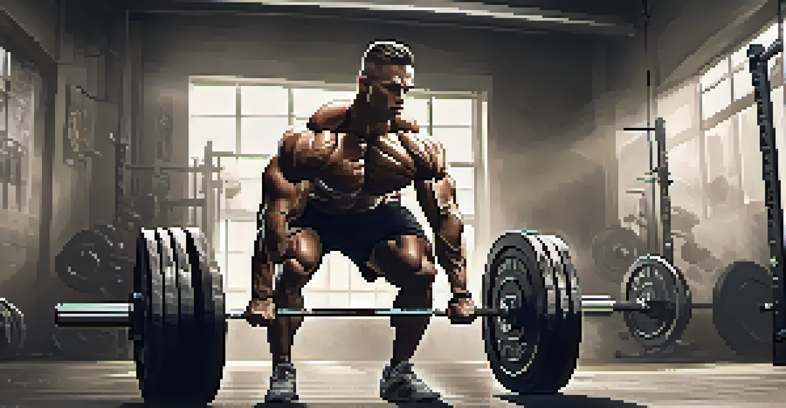 A bodybuilder demonstrating proper deadlift form in a well-equipped gym.
