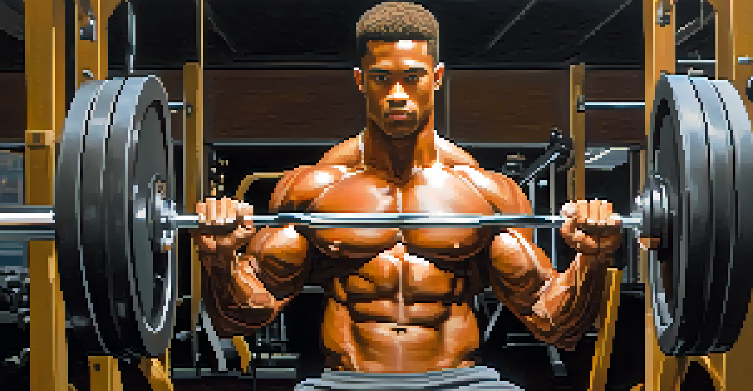 A close-up of a natural bodybuilder lifting weights in a gym, showcasing their muscular arms and determined expression.