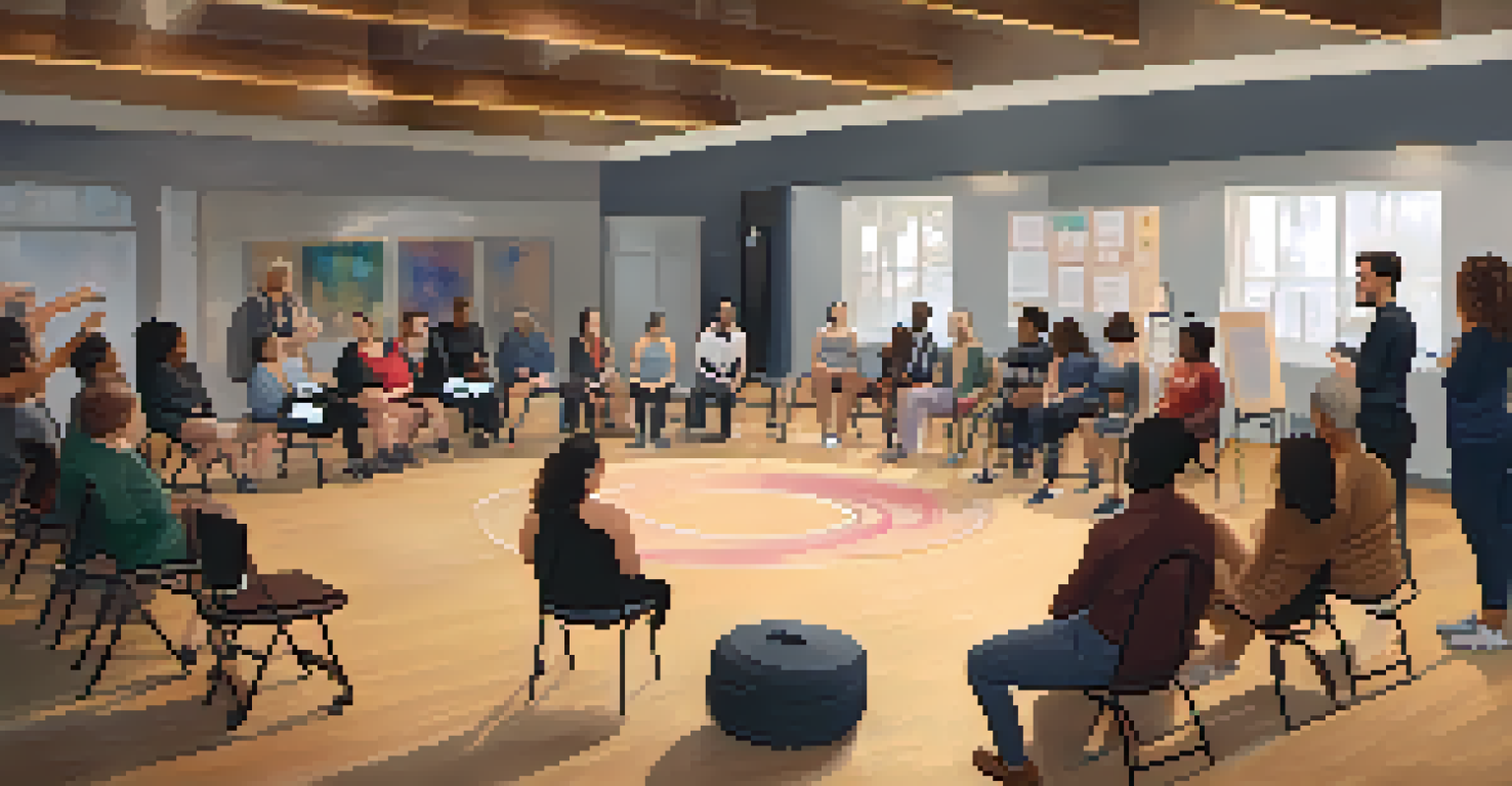 A group of gym members participating in a workshop about body image in a cozy and supportive environment.