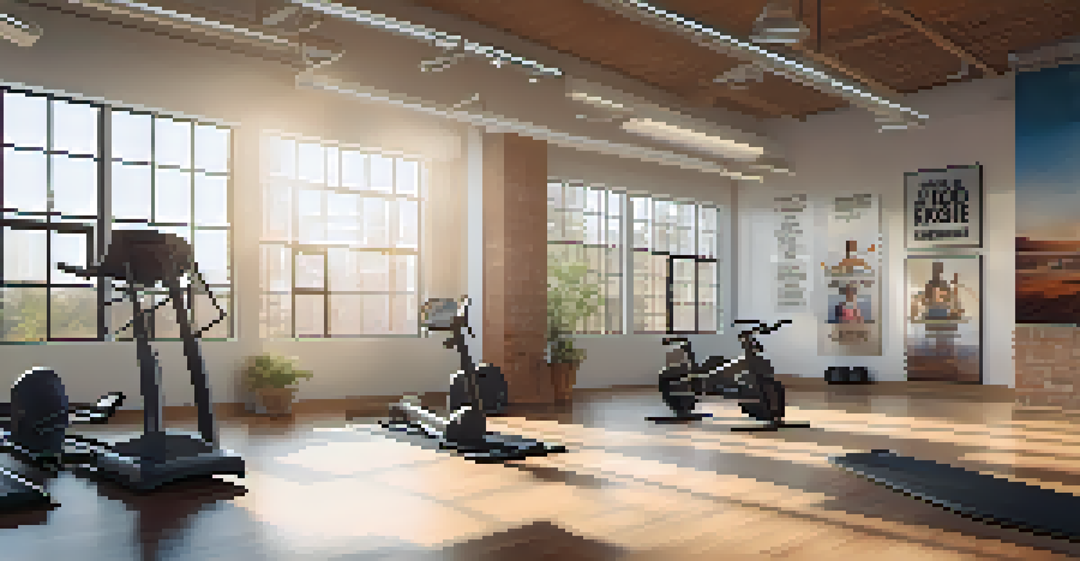 A person doing a plank exercise on a yoga mat in a bright indoor gym with fitness equipment around.