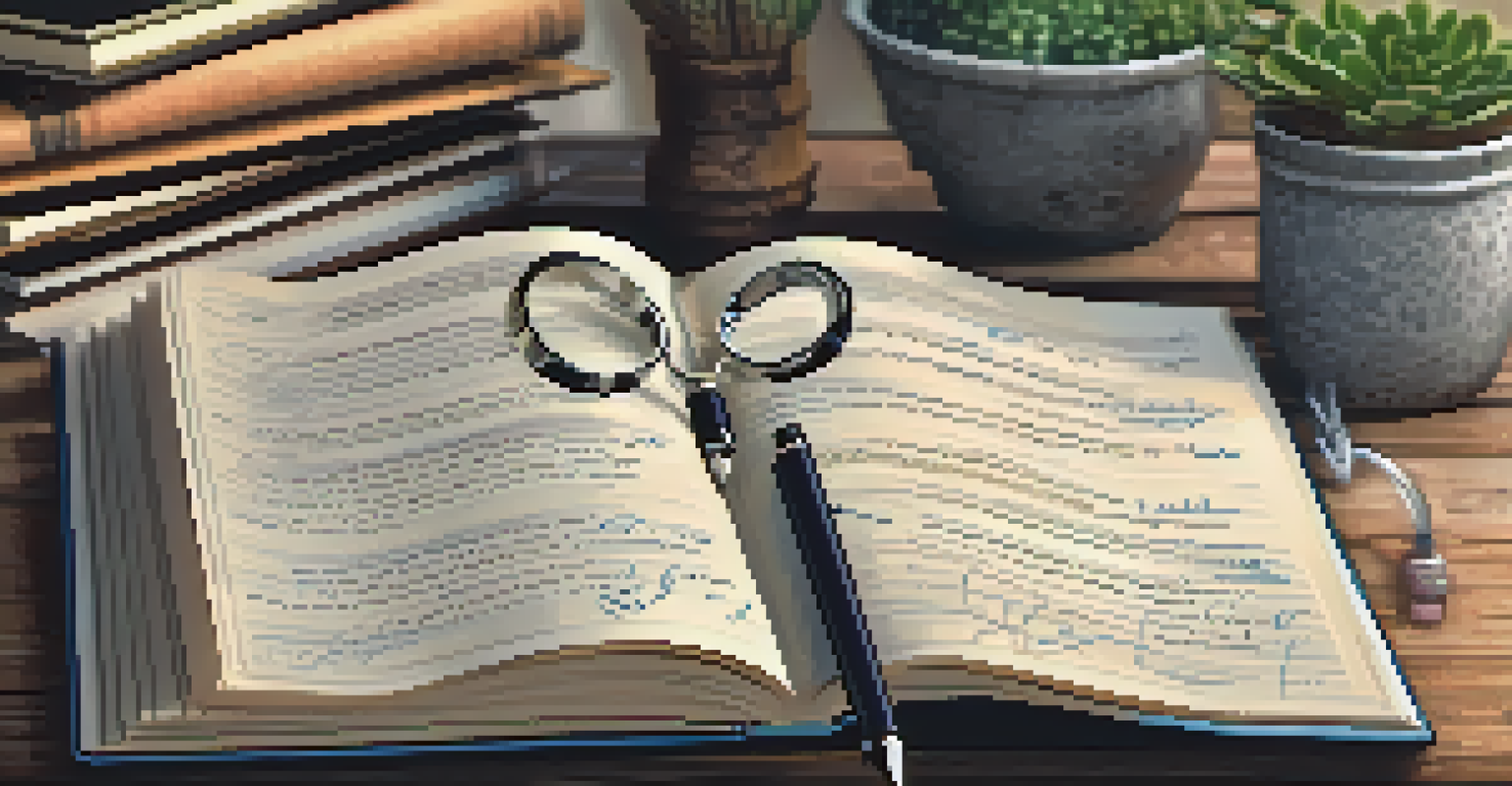 A close-up of a journal with handwritten affirmations on a wooden table, with a pen and a plant in the background.