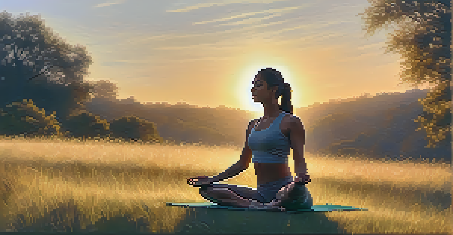 A person practicing yoga in a grassy field at sunset, illustrating the concept of active recovery in a serene outdoor setting.