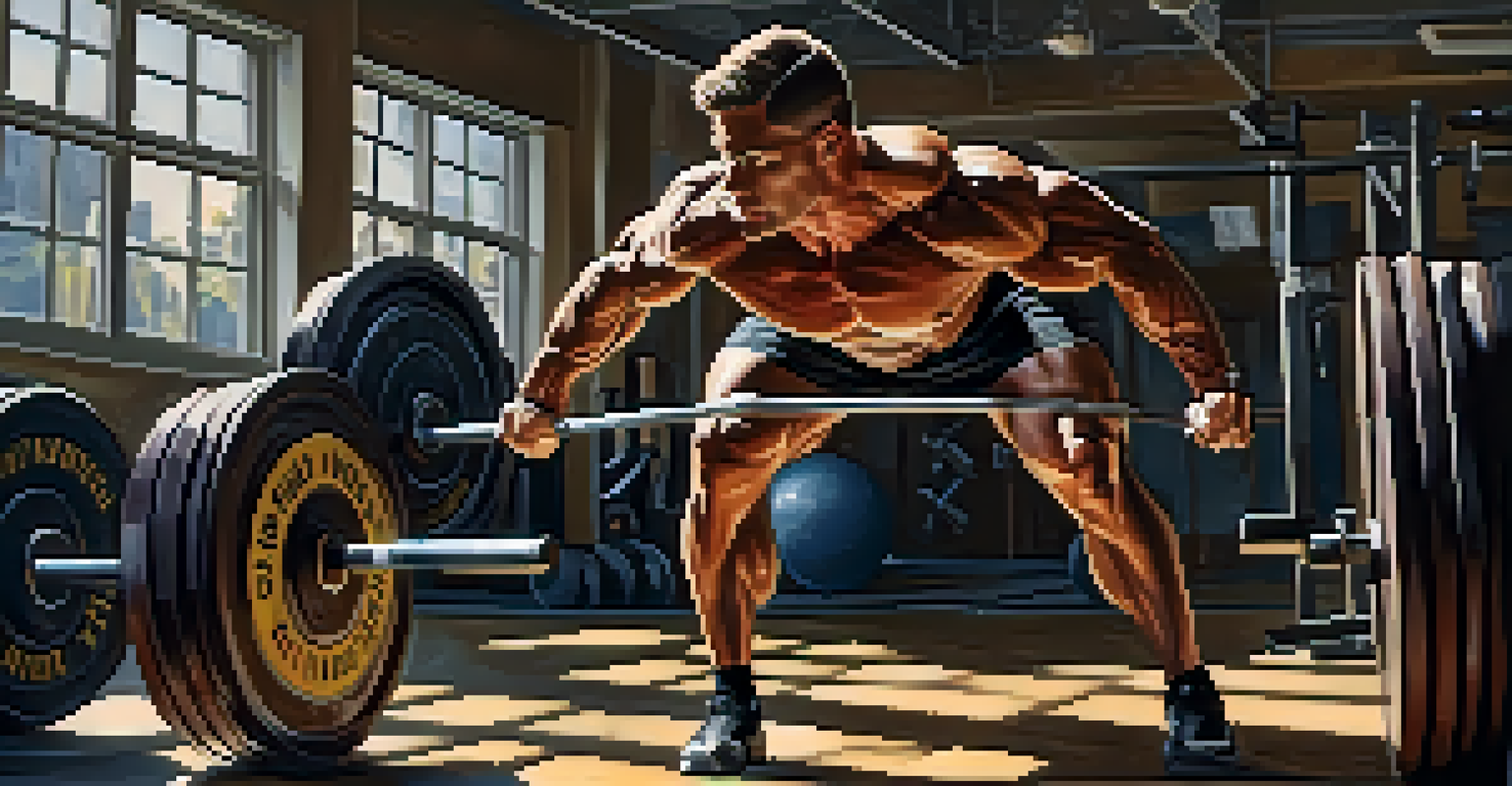 A bodybuilder lifting weights in a gym, showcasing their muscles in action.