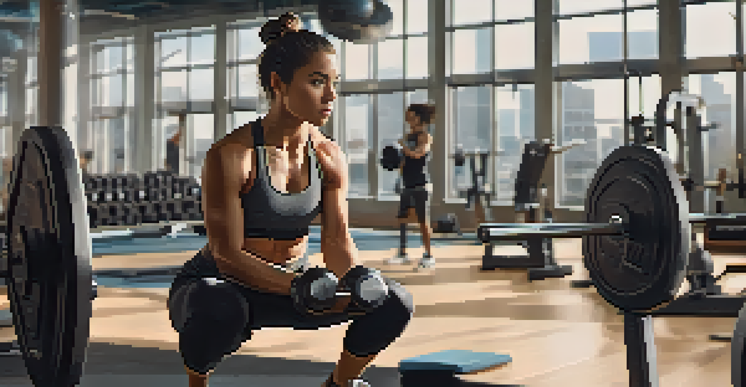 An individual lifting weights in a bright gym, representing strength training as part of a balanced fitness routine.