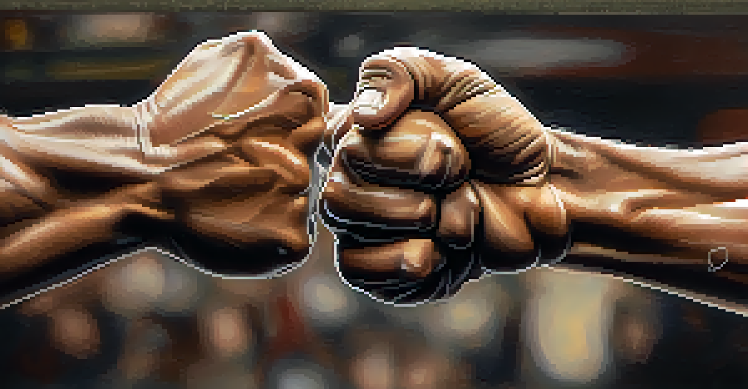 A close-up of two bodybuilders exchanging a fist bump after a workout, symbolizing encouragement.
