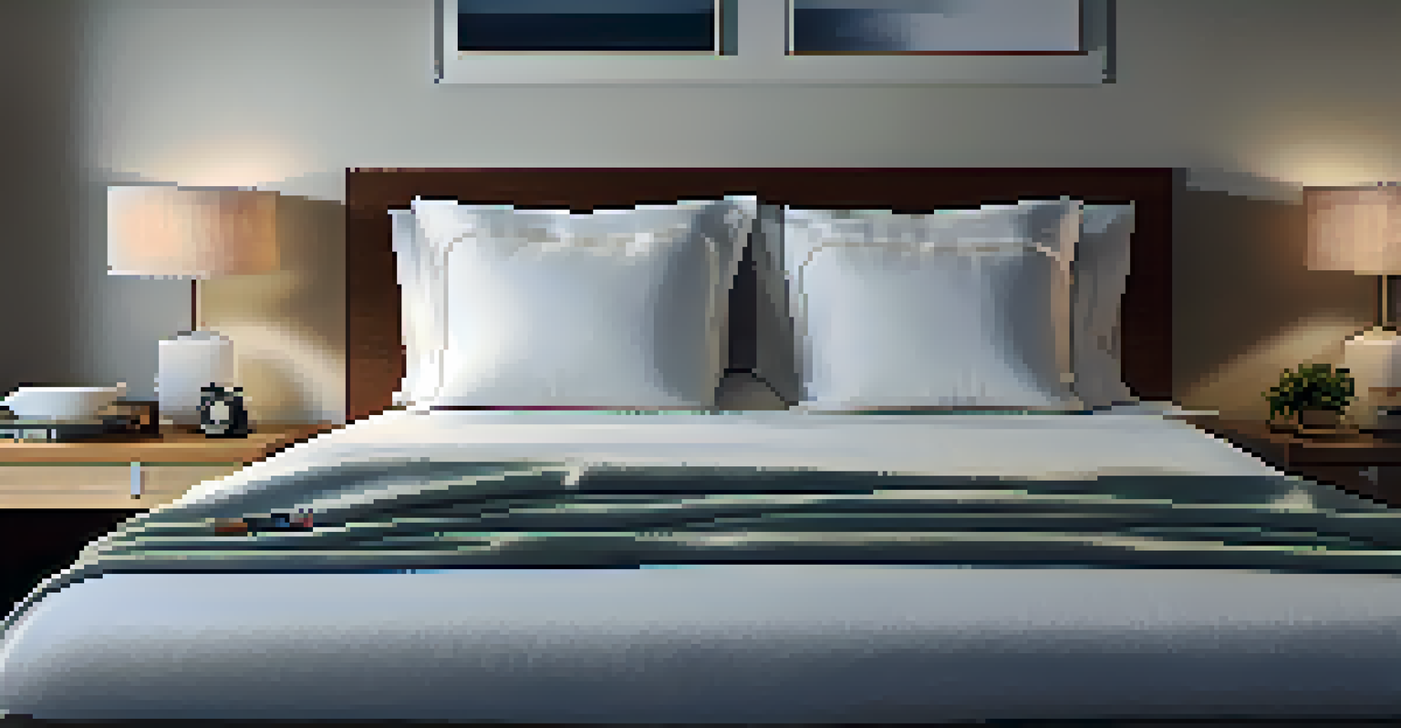 A close-up of a cozy bed with soft pillows and a sleep mask, highlighting a sleep-friendly environment.