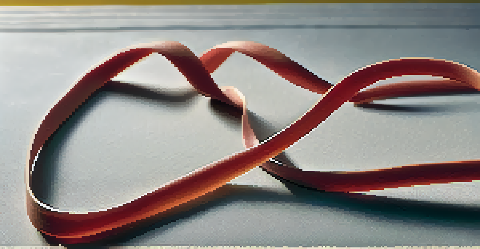 A close-up of a stretched rubber band on a textured gym mat, emphasizing flexibility.